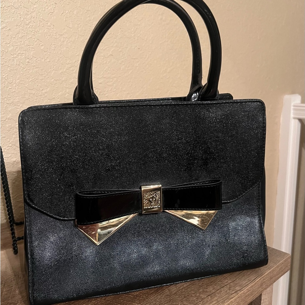 Anne Klein Black and Gold Bow Satchel